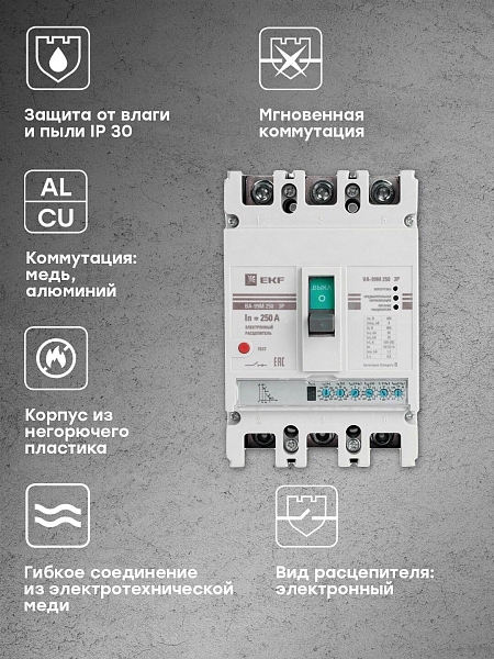 Выключатель автоматический в литом корпусе ВА-99М 250/250А 3P 10In 50кА с электронным расцепителем EKF