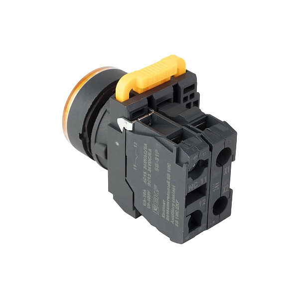 Кнопка SB-27 плоская без фиксации c подсветкой 24V DC 1NC желтая IP65 EKF