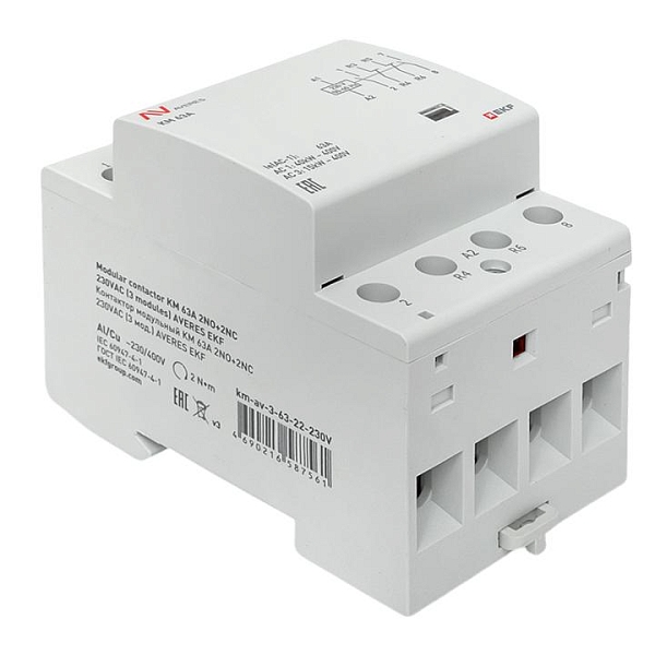 Контактор модульный КМ 63А 2NO+2NC 230В АС (3 мод.) AVERES EKF