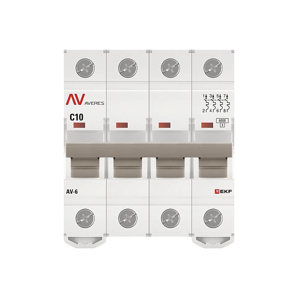 Выключатель автоматический AV-6 4P 10A (C) 6kA EKF AVERES