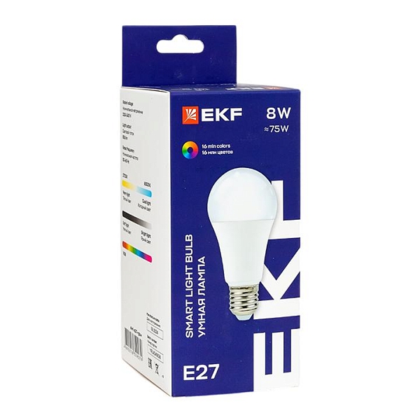 Умная лампа EKF Connect 8W WIFI RGBW E27