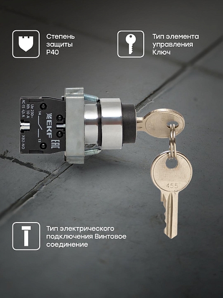 Переключатель BG61 2P с замком возвратный NO EKF PROxima