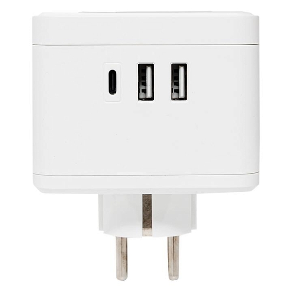 Тройник "Куб" 2 гнезда 2USB 2,4А+Type C + Ночник
