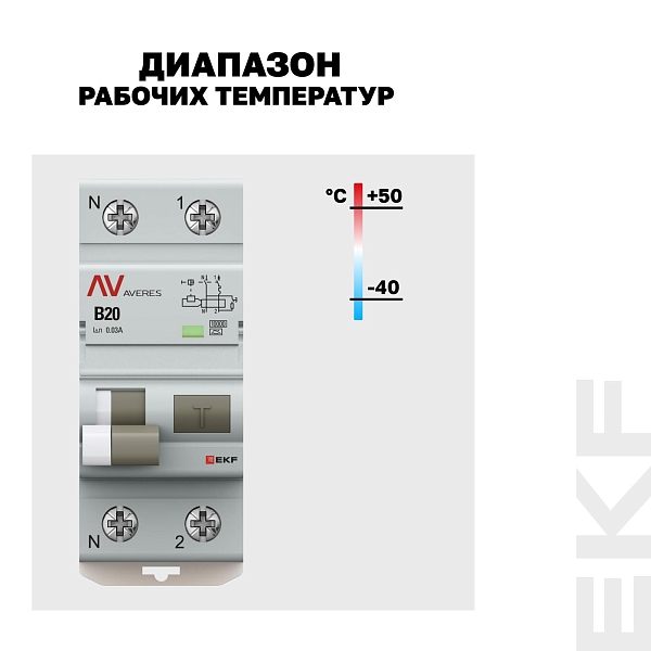 Автоматический выключатель дифференциального тока DVA-10 1P+N 20А характеристика B 30мА тип A электромеханический 10кА AVERES EKF