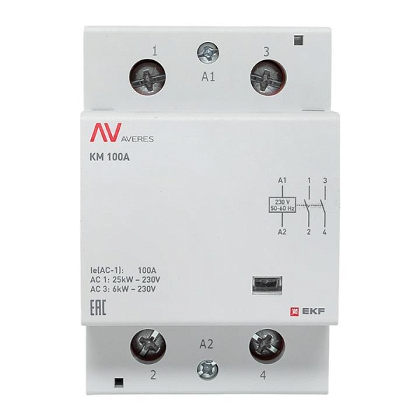 Контактор модульный КМ 100А 2NO 230В АС (3 мод.) AVERES EKF
