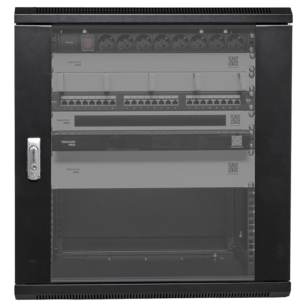 Шкаф настенный 19" TERACOM PRO 12U 600x450 мм дверь стеклянная с замком-ручкой чёрный