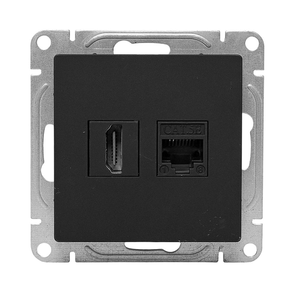 Механизм розетки HDMI+RJ45 (cat5), черный Эпика EKF