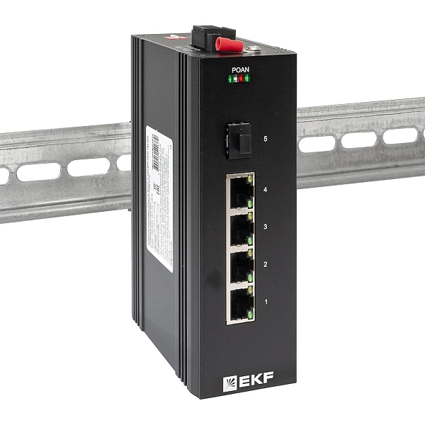 Промышленный неуправляемый коммутатор U-1GX/SFP-4GTP, 1 порт 1000Base-X SFP, 4 порта 10/100/1000Base-T(X) RJ45 c PoE, монтаж на динрейку TSX EKF