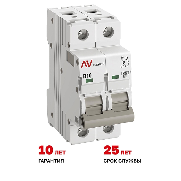 Выключатель автоматический AV-6 2P 10A (B) 6kA EKF AVERES