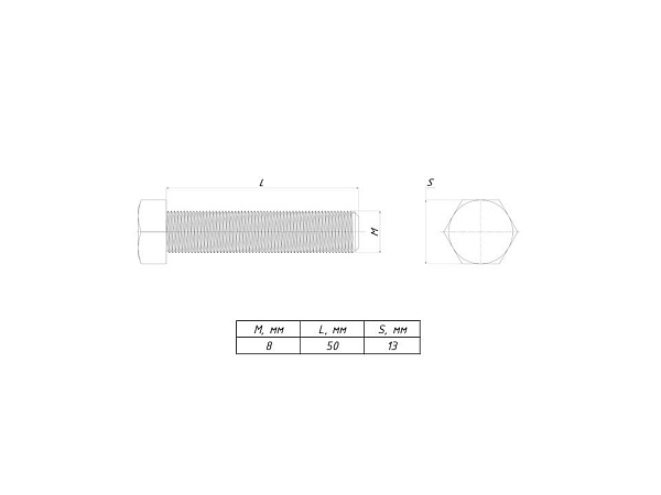 Болт шестигранный М8x50 DIN 933 EKF