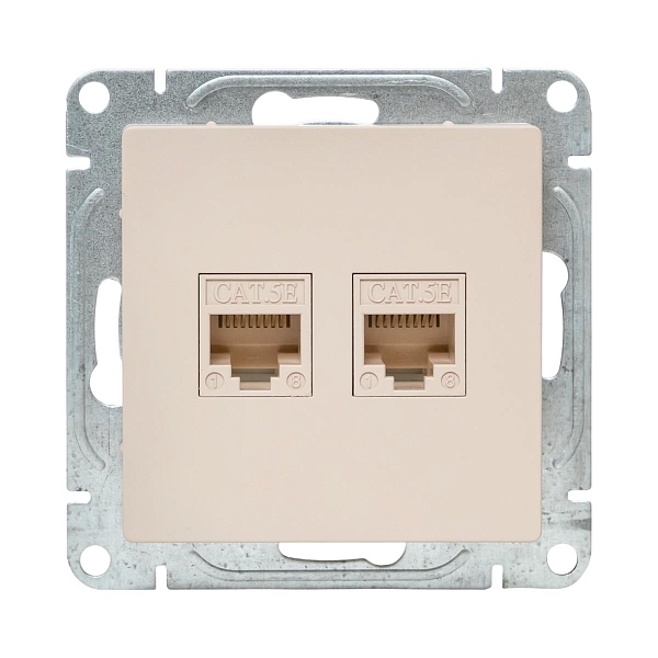 Механизм розетки RJ45 - 2шт, (cat5), кремовый Эпика EKF