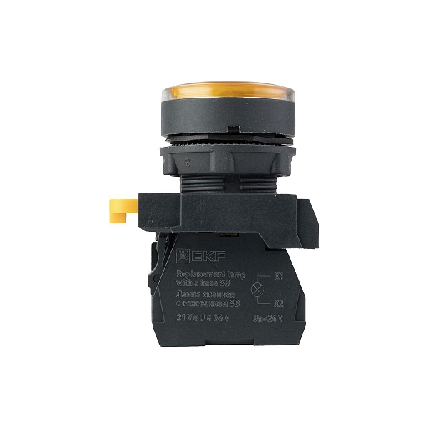 Кнопка SB-27 плоская без фиксации c подсветкой 24V DC 1NC желтая IP65 EKF