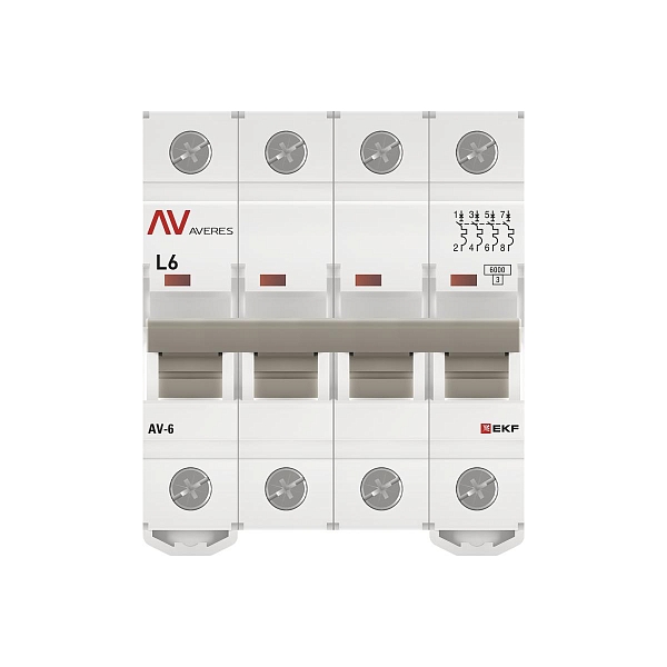 Выключатель автоматический AV-6 4P 6A (L) 6kA EKF AVERES