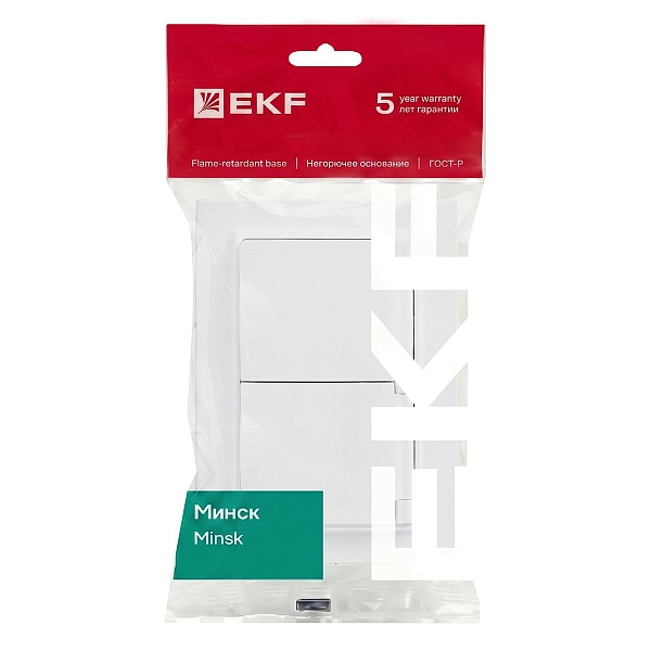 Минск Розетка 2-местная СП с/з с крышкой 16А белая с защ. штор. IP44 EKF