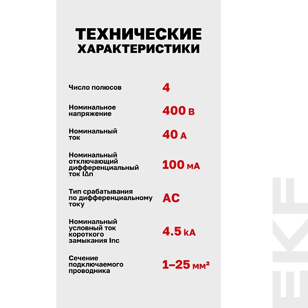 Выключатель дифференциального тока ВДТ-40 4P 40А 100мА тип АС электронный 4,5кА BASIC