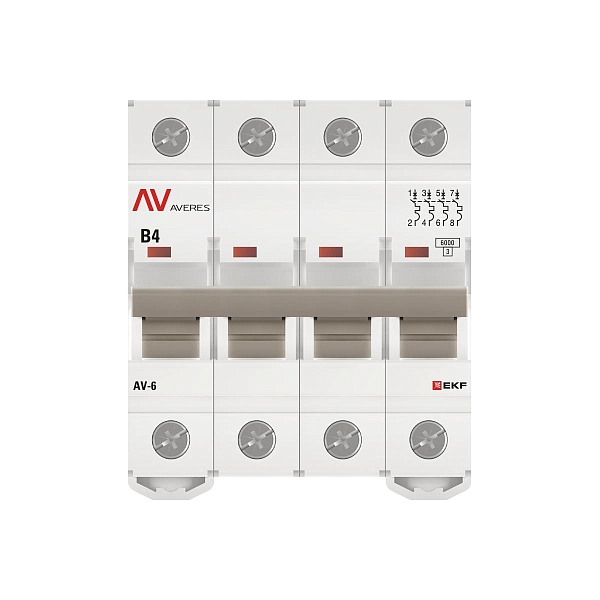 Выключатель автоматический AV-6 4P 4A (B) 6kA EKF AVERES