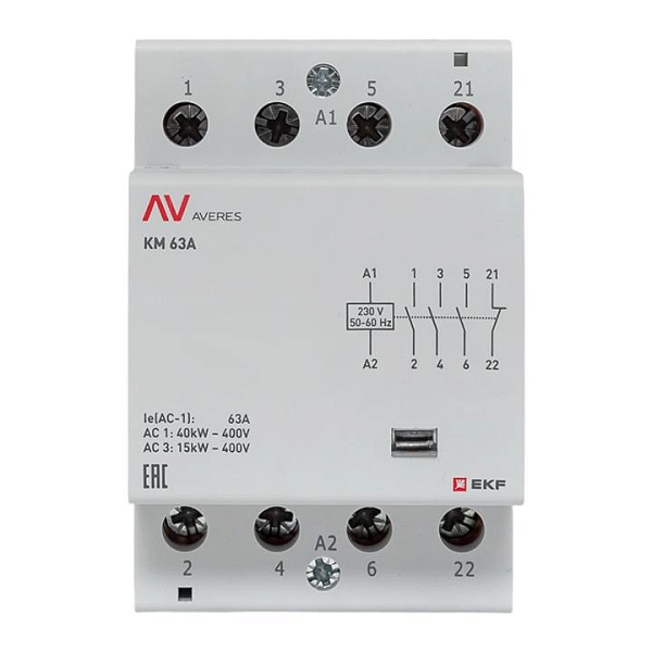 Контактор модульный КМ 63А 3NO+1NC 230В АС (3 мод.) AVERES EKF