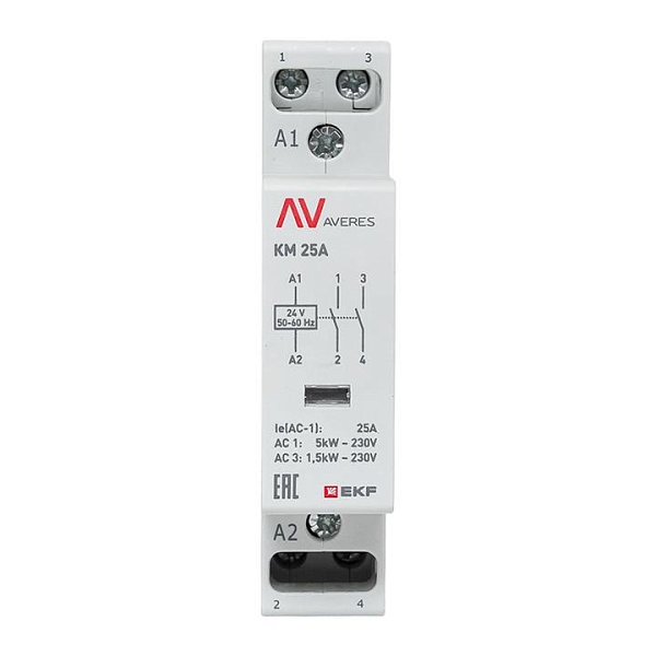 Контактор модульный КМ 25А 2NO 24В АС (1 мод.) AVERES EKF
