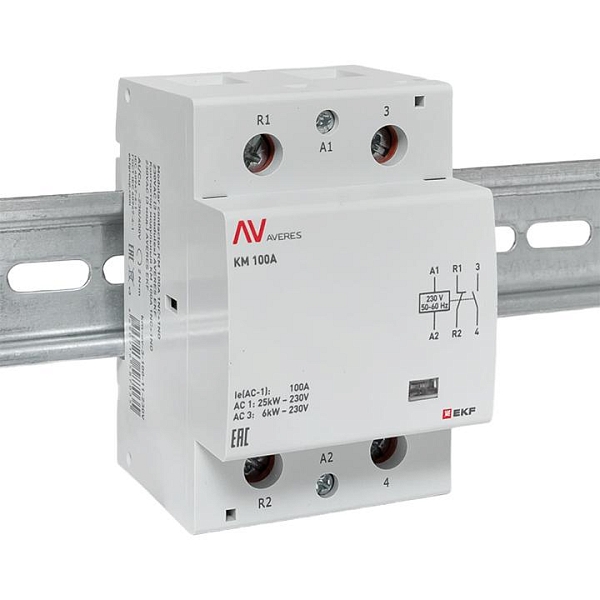 Контактор модульный КМ 100А 1NO+1NC 230В АС (3 мод.) AVERES EKF