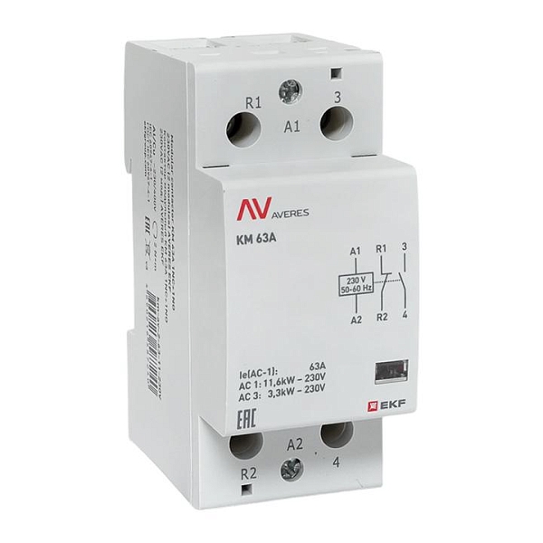 Контактор модульный КМ 63А 1NO+1NC 230В АС (2 мод.) AVERES EKF