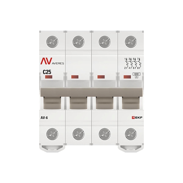 Выключатель автоматический AV-6 4P 25A (C) 6kA EKF AVERES