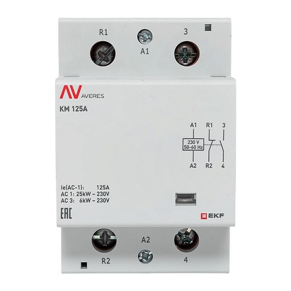 Контактор модульный КМ 125А 1NO+1NC 230В АС (3 мод.) AVERES EKF