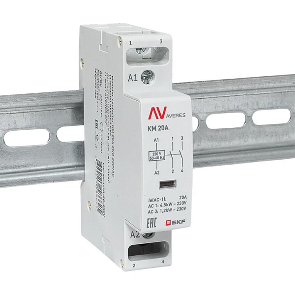 Контактор модульный КМ 20А 2NO 230В АС (1 мод.) AVERES EKF