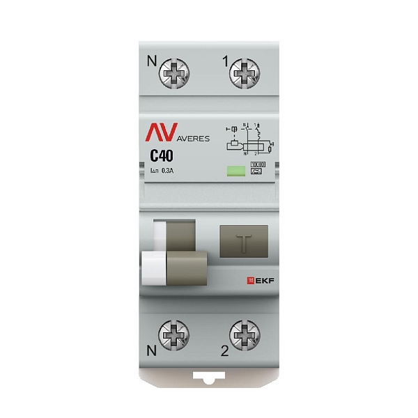 Автоматический выключатель дифференциального тока DVA-10 1P+N 40А характеристика C 300мА тип A электромеханический 10кА AVERES EKF