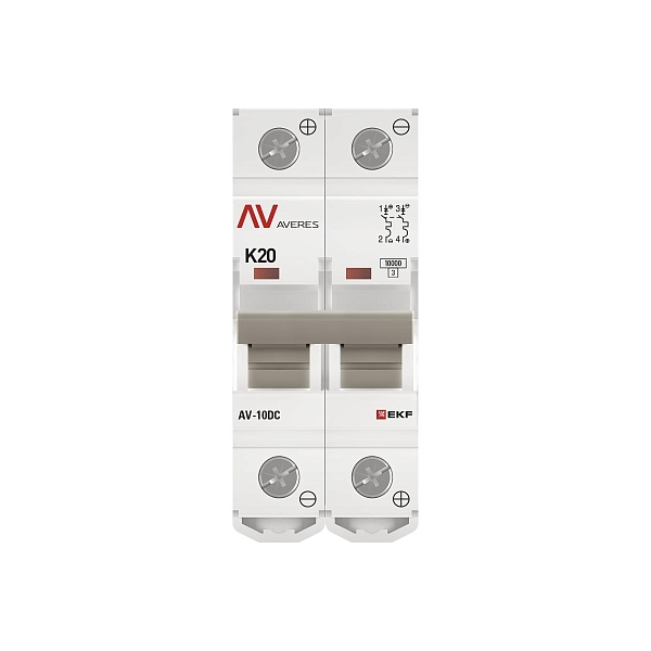 Выключатель автоматический AV-10 DC 2P 20A (K) 10kA EKF AVERES