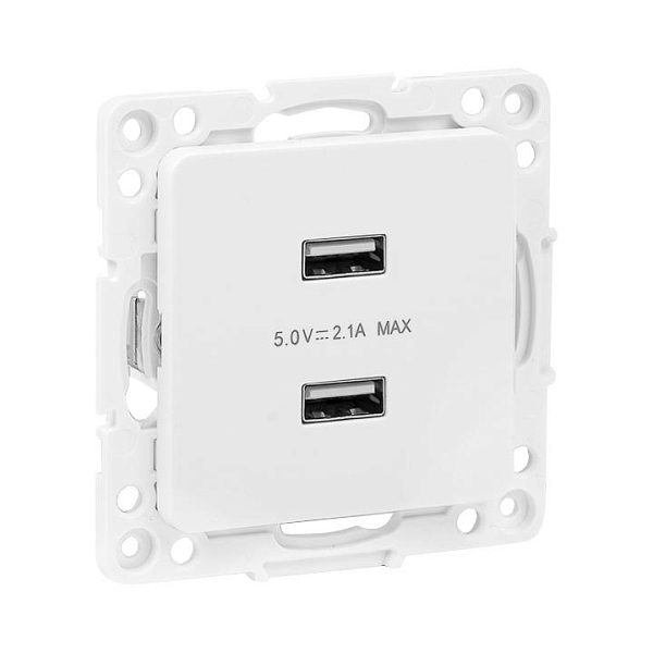 Стокгольм Механизм Розетки USB 2-местной 2,1А винтовые клеммы белый EKF