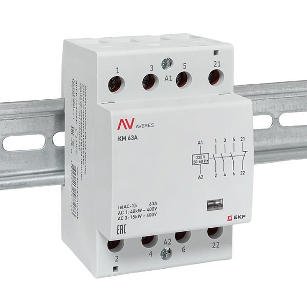 Контактор модульный КМ 63А 3NO+1NC 230В АС (3 мод.) AVERES EKF