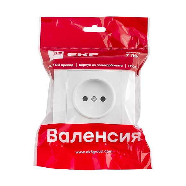 Валенсия розетка 1-местная б/з 10А белая с защ. штор. EKF
