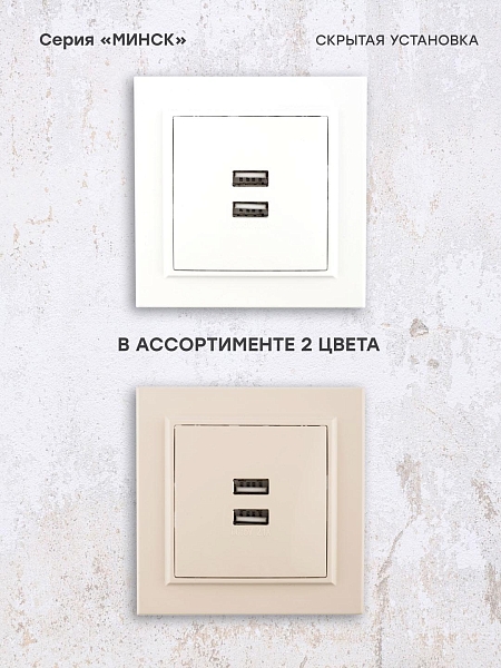Минск Розетка USB 2-местная СП 2,1А белая EKF