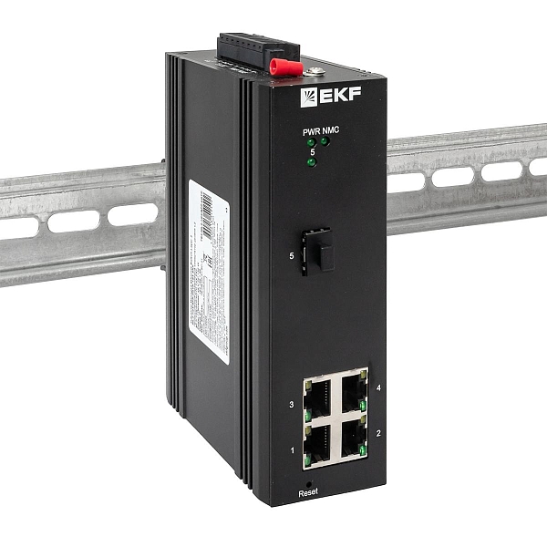 Промышленный управляемый коммутатор уровня L2 ML2-1GX/SFP-4GTP, 1 порт 1000Base-X SFP, 4 порта 10/100/1000Base-T(X) RJ45 c PoE, монтаж на динрейку TSX EKF