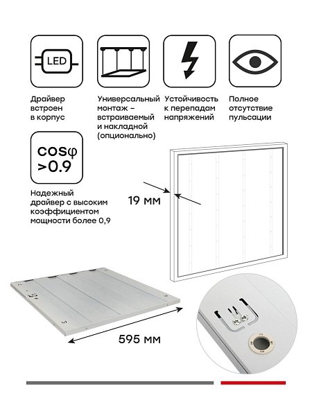 Панель светодиодная ДВО-4103-L 36Вт 4000К опал 595x595 EKF