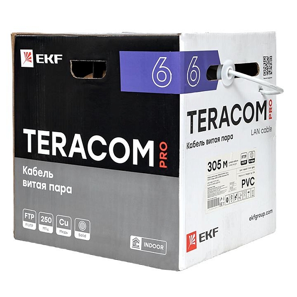 Кабель витая пара TERACOM PRO CAT.6 F/UTP 4 пары solid 23AWG оболочка PVC цвет серый (упак. 305м)
