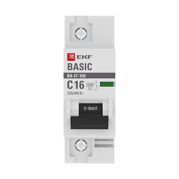 Автоматический выключатель 1P 16А (C) 10kA ВА 47-100 EKF Basic