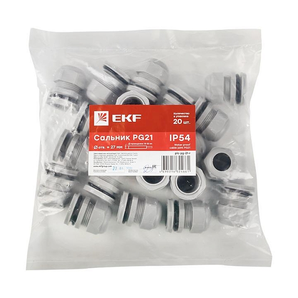 Сальник PG21 IP54 (20 шт) d отв. 28 мм / d провод. 13-18 мм EKF PROxima
