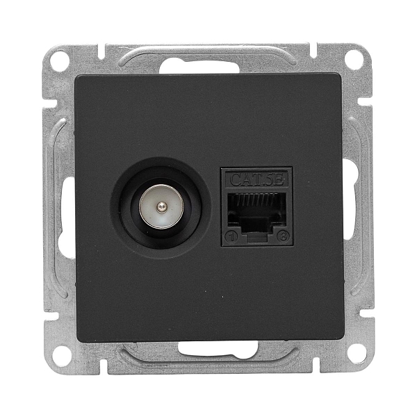 Механизм розетки TV+RJ45 (cat5), черный Эпика EKF