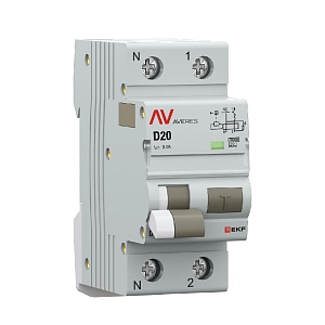 Автоматический выключатель дифференциального тока DVA-10 1P+N 20А характеристика D 300мА тип A электромеханический 10кА AVERES EKF