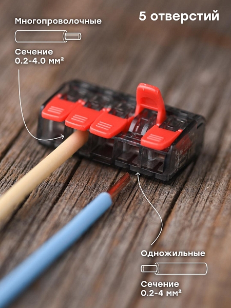 Клемма СМК 221-415 5 отверстий 0.2-4.0 мм2 блистер (5шт.) EKF PROxima