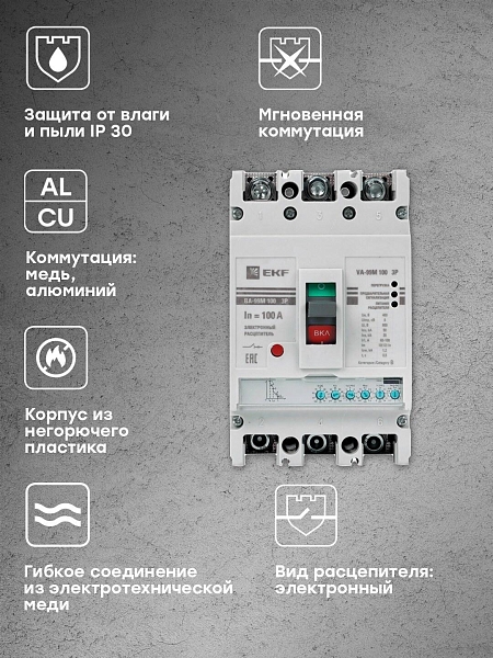 Выключатель автоматический в литом корпусе ВА-99М 100/100А 3P 10In 50кА с электронным расцепителем EKF