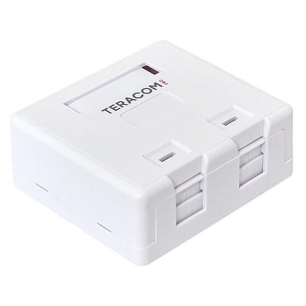 Корпус настенной розетки TERACOM PRO на 2 модуля Keystone со шторками и маркерами белый