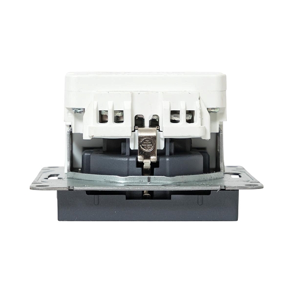 Механизм розетки с USB-C - 2шт, 16А, с заземлением, со шторками, графит Эпика EKF