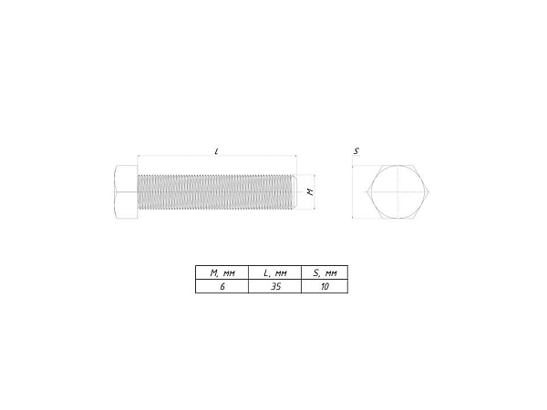 Болт шестигранный М6x35 DIN 933 EKF