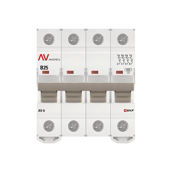 Выключатель автоматический AV-6 4P 25A (B) 6kA EKF AVERES