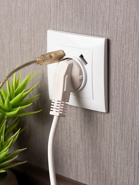 Валенсия розетка 1-местная с/з 16А белая с защ. штор. с 2 USB 2,1А EKF