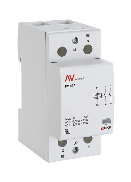 Контактор модульный КМ 63А 2NC 230В АС (2 мод.) AVERES EKF