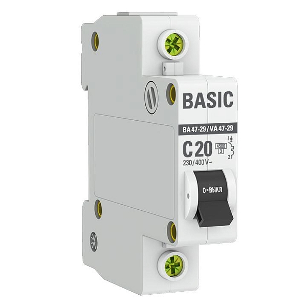 Автоматический выключатель ВА 47-29 1P 20А (C) 4,5кА BASIC
