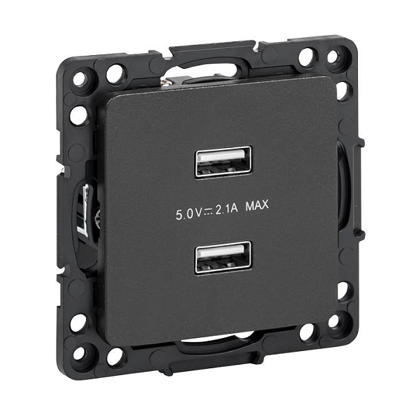 Стокгольм Механизм Розетки USB 2-местной 2,1А винтовые клеммы черный EKF
